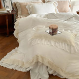 Vintage French Lace Ruffles Bedding Set Wrinkled Yarn Soft Princess Wedding Single Queen King Duvet Cover Bed Sheet Pillowcases