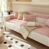 Quilted Velvet Sofa Covers, Couch Slipcover, Lace, Sectional Sofa Armchair Furniture Protector, Soft Warm, Non-slip