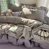3/4Pcs Bedding Set Euro Princess Bedding Duvet Cover Cotton 100% Lace Bow Bed Linen With Ruffles Double Bed Lace Pillowcase