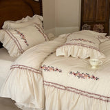 Linen-Cotton Rose Bedding Set New Fall French Country Duvet Cover Set Queen King Size Bed Sheet Set For Bedroom