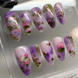 24Pcs Pink False Nails Strawberry Cherry Design Press on Nails Sweet Cute Almond Nails Wearable Fake Nails Full Cover Nail Tips