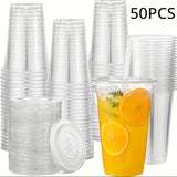 Wholesale 50pcs 400ML Plastic Cups With Lids Clear Disposable Cup For Parties Iced Coffee Smoothie Milkshake Cold Drinks