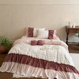 100% Cotton Duvet Cover Set Red Plaid Ruffle Sweet Girls Bedding Set With Pillowcases Romantic Princess Style Bed Linen For Home