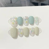 10Pcs Pink Cute Handmade Press on Nails Full Cover Bear Rhinestone Summer French Short False Nails Wearable Manicure Nail Tips