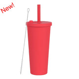 700ml,Double-Layer Straw Cup/MUG,Drinkware,Environmentally Friendly Plastic,Large Diameter,Transparent Milk Tea Cup,Holiday Gift