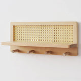 Wooden Wall Key Hook Storage Solid Wood Rattan Storage Japanese Style  Rack Book and Newspaper Magazine Storage Rack