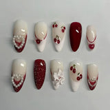 24pcs Flower Butterfly Design False Nails Art Summer Sweet Colorful Smudge Almond Full Cover Nail Rhinestone Press on Fake Nails
