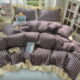 Striped Ruffles Duvets Cover Sets Single/Queen Size Bed Cover Set Skin-friendly Soft funda nordica 150 cama Blue Color