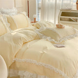 Elegant Lace Bedding Sets Luxury Bed Linen Korean Princess Style Washed Cotton Ruffle Duvet Cover Bed Sheet Pillowcases for Girl