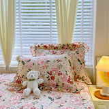 100% Cotton 2pcs Flower Prints Ruffles Pillowcases 48x74cm Sizes Cushion Cover for Bed Floral Style Adults Kids Pillowslip 베개커버