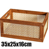 Retro Hollow Rattan Storage Basket Rectangle Creative Wooden Sundries Storage Box Luxury Aesthetic Miniature Home Decoration