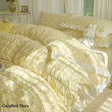 Luxury Seersucker Washed Cotton Bedding Set INS Girls Princess Bedding Set with Lace Solid color Bedclothes Sheets Pillowcase