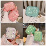 Luxury Girls Pink Leopard Pearl Shell Case for Apple Airpods 1 2 3 Case for AirPods Pro Earphone Case with Keychain Headset Box
