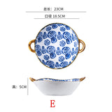 7.5inch Japanese Noodle Bowl Ceramic Soup Bowl With Handle Salad Pasta Bowl Kitchen Tableware Microwave Oven Bakware
