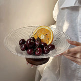 Crystal Glass Dried Fruit Plate High-end Casual Afternoon Tea Dessert Tray Household Living Room Candy Glasses Wood Base Plates
