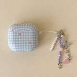 Blue Plaid Star + Lanyard Earphone Case Suitable for Apple for Airpodspro2 Case/For Airpodspro Case/For Airpods4 Case/For Airpods3 Case/For Airpods2 Case/Fashionable Women's Earphone Case/Simple Earphone Case