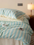 Simple High-End 60-Tead Count Waed Striped Cotton Bedding Set Quilt Cover eet Pillowcase Four-Piece Bedding Ensemble