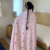 Ikeehome  new printed milk wool lamb wool blanket double-sided cute cartoon office lunch break blanket student dormitory blanket