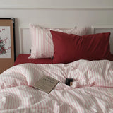 California Raspberry Ins Stripe Waed Cotton Bedding Four-Piece Set Pure Cotton Duvet Cover Bed eet Bedding Accories