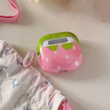 Cute lovely strawberry gloss wireless bluetooth earphone cover case for apple airpods 1 2 3 4 pro pro 2 protector with keychain
