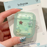 Green Stars Case with Pearl Bow Keychain For Apple AirPods 1 2 3 4 Pro 2 Bluetooth Earphone Cover funda For AirPods2 AirPod Pro2