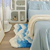 Creative Wave Rug High-Quality Flocking Antislip Carpet for Bathroom Ocean Tufted Carpet Fluffy Thickening Bedroom Bedside Rug