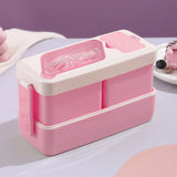 Portable Double Lunch Box Student Bento Box with Cutlery Compartment Food Box Microwaveable Food Storage Container