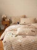Cute Cartoon Plaid Rabbit Winter Thiened Milk Velvet Coral Fce Four-Piece Bedding Set Comforter Cover Bedding Accories
