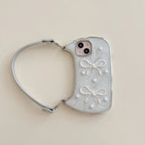 3D Bow Pearl Handbag Hand Strap Phone Case For iPhone 16 15 14 13 12 11 Pro X XR XS Max Soft Shockproof Cover