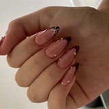 24pcs Red French Press on Nails with Rhinestone Bow Design Long Almond Fake Nails Tips Wearable False Nail Set Finished Manicure