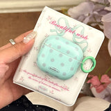 Mint Green Earphone Case For AirPods 1 2 3 4 Pro 2 Grey Polka Dot Pattern Simple Soft Silicone Protection Cover Cute Keychain