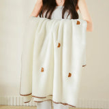 Korean Baby Velvet Embroidered Blanket Double Sided Warm Blanket for Travel Bedroom Single Nap Office Sofa Cover for All Seasons