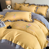 Elegance French Style Bedding Set Duvet Cover Set High Quality  New Lace Princess Embroidery Double Layer Edge King Queen