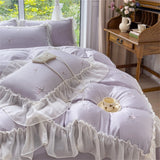 Rose Embroidery Bedding Set Silky Luxury Bedsheets Set Pillowcase Duvet Cover Bedclothes Skin-friendly Bed Linen Home Textiles