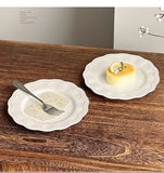 French Retro Relief Plates High-end White Ceramic Flower Dish Household Breakfast Bread Plate Exquisite Dessert Tableware
