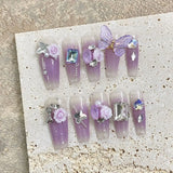 10Pcs Handmade Press On Nails Full Cover Strawberry Design Summer Rhinestone French Ballerina False Nails Wearable Manicure Nail