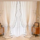French Retro Romantic Beige Ruffled Lace Sheer Curtain Tulle with Black For Edge Living Room Bedroom Homestay Home Decoration
