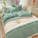 Princess Style Girls Bedding Set Ruffle Duvet Cover With Lace Korean Four Piece Set Quilt Cover Pillowcase Wedding Bedroom Decor