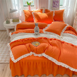 Princess Style Girls Bedding Set Ruffle Duvet Cover With Lace Korean Four Piece Set Quilt Cover Pillowcase Wedding Bedroom Decor