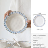 European-Style Court Ceramic Lace Staple Plate, Simple Blue Breakfast Mug, Underglaze Coffee Mug, Home Tableware Set