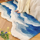 Creative Wave Rug High-Quality Flocking Antislip Carpet for Bathroom Ocean Tufted Carpet Fluffy Thickening Bedroom Bedside Rug