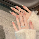 Glitter Golden False Nails Long Coffin Ballet Fake Nails with Glue Cat Eye Press on Nails Wearable Full Cover Nail Tips for GIft