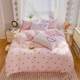 Korea Style Bedding Set Purple Heart Washed Cotton Soft Duvet Cover Skin-friendly Quilt Cover Bed Sheet Pillowcase Home Textiles