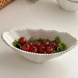 Ikeehome  Relief Sculpture Porcelain Bowl French Style Simple Household Food Container Fruit Vegetables Yogurt Salad Bowl Kitchen Supplies