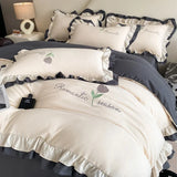 Elegance French Style Bedding Set Duvet Cover Set High Quality  New Lace Princess Embroidery Double Layer Edge King Queen