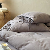 100% Cotton Wrinkled Yarn Flower Embroidery Bedding Set Single Queen King Size Duvet Cover Flat/Fitted Sheet Lace-Up Pillowcases