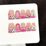 10pcs Ocean Style Fake Nails Duck Bill Press on Nails Set Handmade 3D Flowers Pearl Nail Art Gradient Blush French False Nails