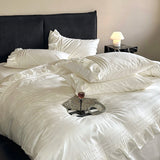 4Pcs Vintage Rose Jacquard Egyptian Cotton Ruffles Bedding Set Queen King Size Duvet Cover Bed Sheet/Fitted Sheet Pillowcases