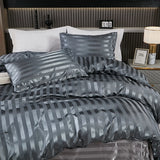2/3pcs Satin Striped Duvet Cover Set Luxury Silky Like Smooth White Quilt Cover With Pillowcase Summer Bedding Drop Shipping