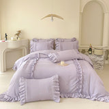 4Pcs Korean Princess Style Cotton 100% Bedding Set Duvet Cover 200x230 220x240 Solid Color Lace Bed  Sheet  pillowcases